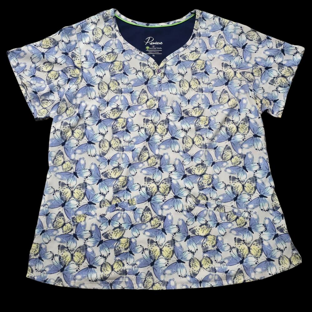 Premiere by Healing Hands Butterfly Y Cut Neck Double Front Pockets Scrub Top